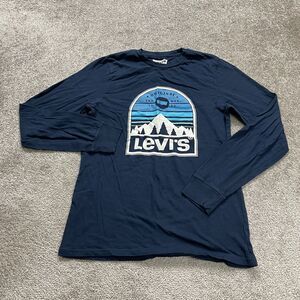 Levi's Graphic Crew Neck T-Shirt Mens Medium Blue Long Sleeve Cotton Casual Tee